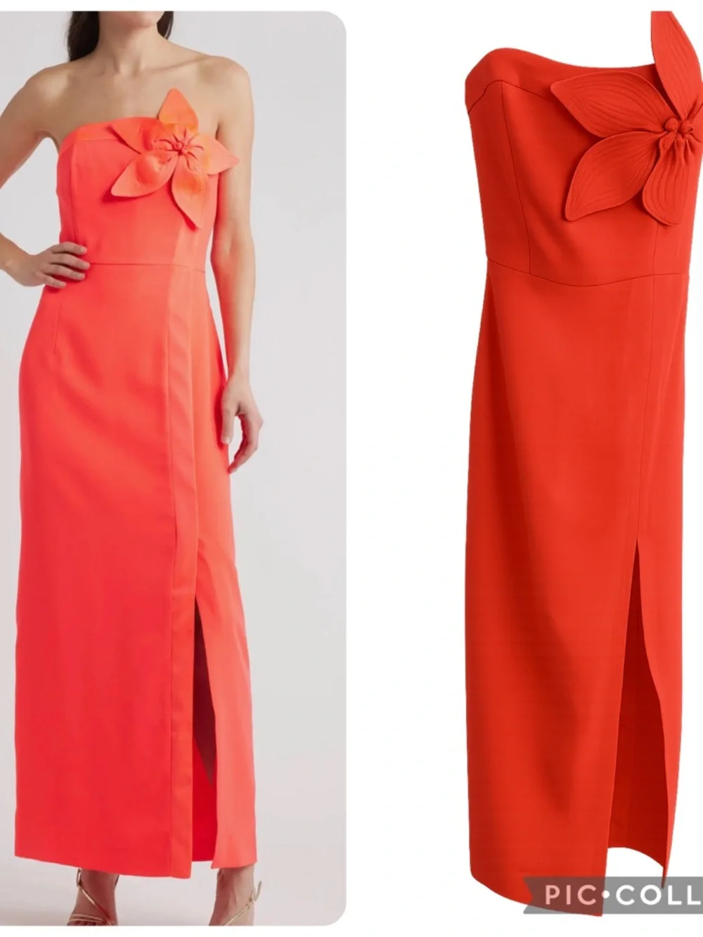 Lilly Pulitzer Strapless Coral-Red Floral Applique Gown - Picture 2 of 5